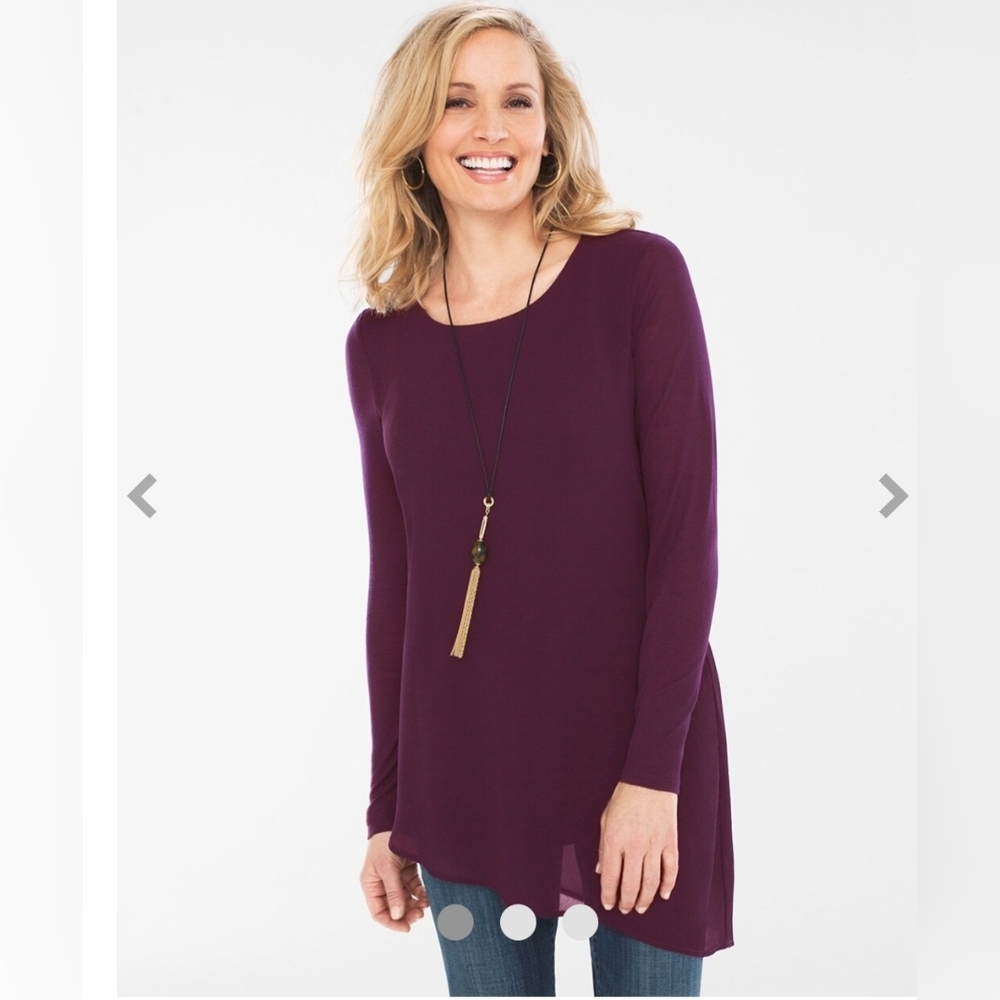 Chico's Knit Woven Tunic with Sheer Assymetrical Overlay